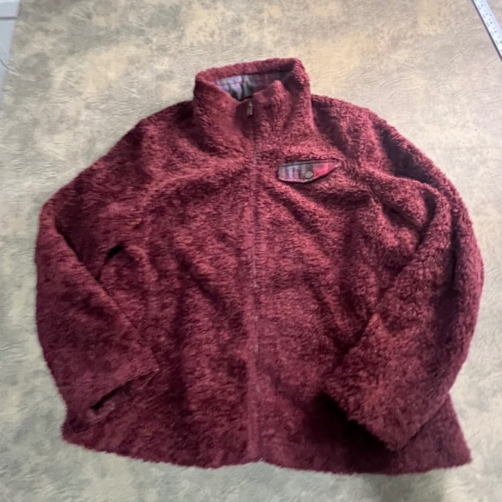 Pendleton‎ Pile Fleece Jacket Womens XL Burgundy Wool Trim Full Zip Sherpa P1558